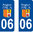 2 Sticker style AUTO Plaque Bleu département 06
