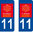 2 Sticker style AUTO Plaque Bleu département 11
