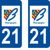 2 Stickers French Department 21 Plate Registration