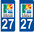 2 Sticker style AUTO Plaque Bleu département 27