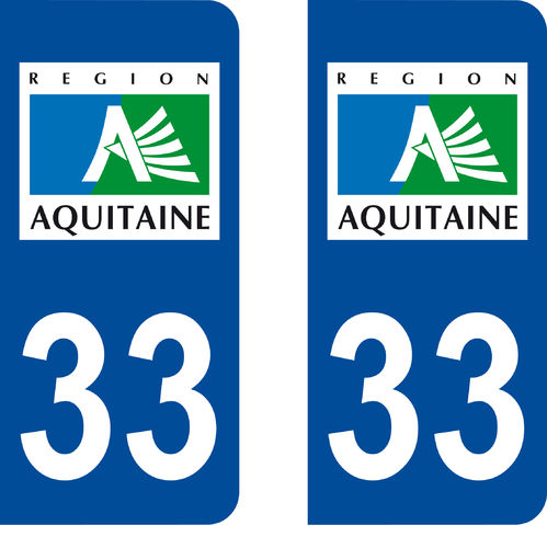 2 Stickers French Department 33 Plate Registration