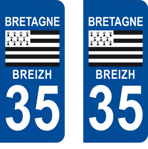 2 Stickers French Department 35 Plate Registration