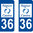 2 Sticker style AUTO Plaque Bleu département 36