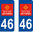 2 Sticker style AUTO Plaque Bleu département 46