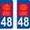 2 Sticker style AUTO Plaque Bleu département 48