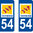 2 Sticker style AUTO Plaque Bleu département 54