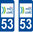 2 Sticker style AUTO Plaque Bleu département 53