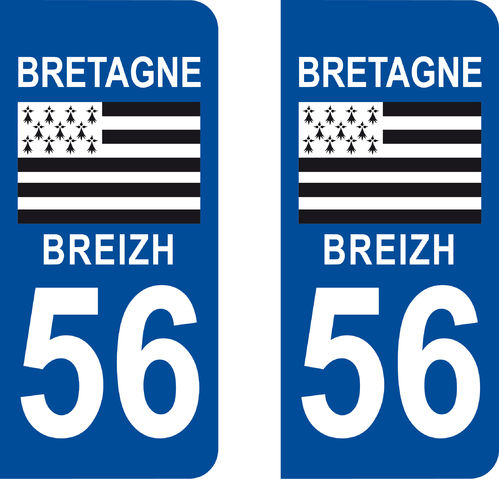 2 Stickers French Department 56 Plate Registration
