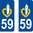 2 Sticker style AUTO Plaque Bleu département 59