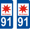 2 Stickers French Department 91 Plate Registration