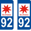 2 Sticker style AUTO Plaque Bleu département 92