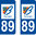 2 Sticker style AUTO Plaque Bleu département 89