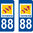 2 Sticker style AUTO Plaque Bleu département 88
