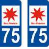 2 Stickers French Department 75 Plate Registration