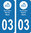 2 Sticker style AUTO Plaque Bleu département 03