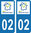 2 Sticker style AUTO Plaque Bleu département 02 HDF