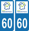 2 Sticker style AUTO Plaque Bleu département 60 HDF