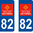 2 Sticker style AUTO Plaque Bleu département 82 OC