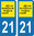 2 Sticker style AUTO Plaque Bleu département 21 JAUNE