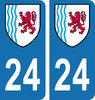 2 Sticker style AUTO Plaque Bleu département 24