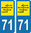 2 Sticker style AUTO Plaque Bleu département 71 JAUNE