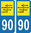 2 Stickers French Department 90 Plate Registration