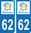 2 Sticker style AUTO Plaque Bleu département 62 LION