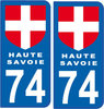 2 Sticker style AUTO Plaque Bleu département 74 HAUTE SAVOIE