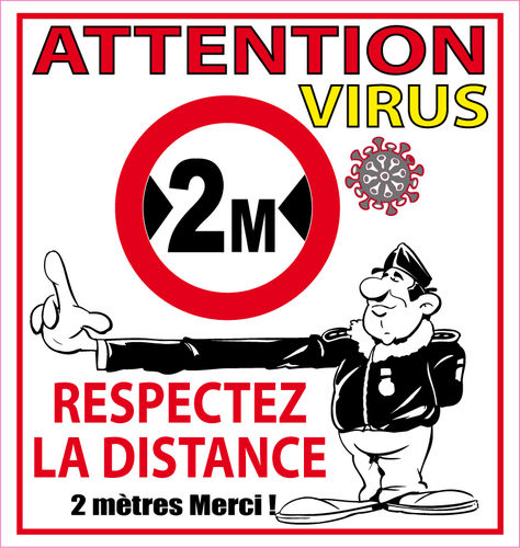 Sticker covid virus attention distance 2 mètre autocollant 10cm Vinyle