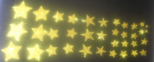Set of 30 stars hotfix GLITTER color GOLD Bling from 1 to 3 CM