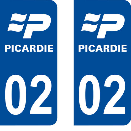 2 Stickers French Department 02 Plate Registration