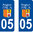 2 Sticker style AUTO Plaque Bleu département 05