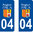 2 Stickers French Department 04 Plate Registration