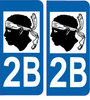 2 Sticker style AUTO Plaque Bleu département 2B