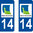 2 Sticker style AUTO Plaque Bleu département 14