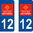 2 Sticker style AUTO Plaque Bleu département 12