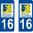 2 Sticker style AUTO Plaque Bleu département 16