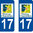 2 Sticker style AUTO Plaque Bleu département 17