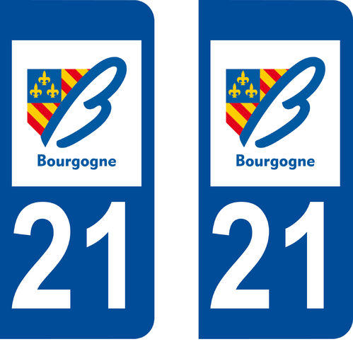 2 Sticker style AUTO Plaque Bleu département 21