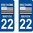 2 Sticker style AUTO Plaque Bleu département 22
