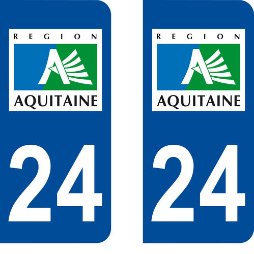 2 Stickers French Department 24 Plate Registration