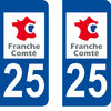 2 Sticker style AUTO Plaque Bleu département 25