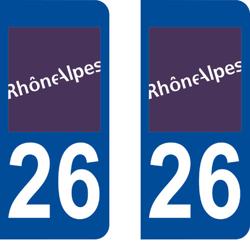 2 Stickers French Department 26 Plate Registration