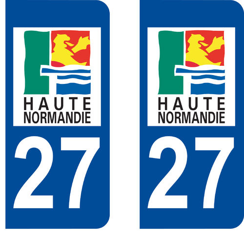 2 Stickers French Department 27 Plate Registration