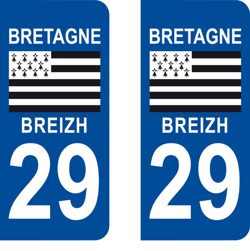 2 Sticker style AUTO Plaque Bleu département 29