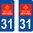 2 Sticker style AUTO Plaque Bleu département 31