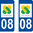 2 Sticker style AUTO Plaque Bleu département 08
