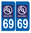 2 Stickers French Department 69 Plate Registration