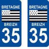 2 Sticker style AUTO Plaque Bleu département 35