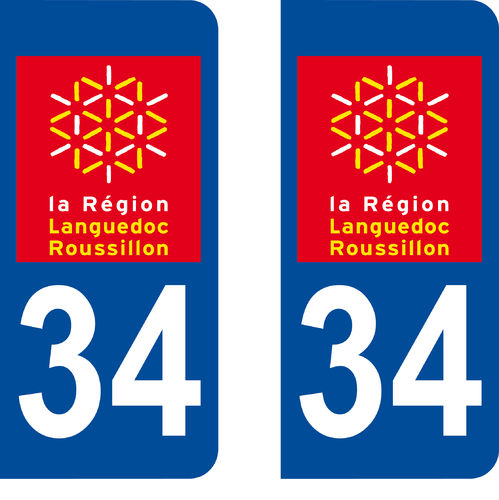 2 Stickers French Department 34 Plate Registration